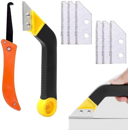 YQBFTC Strumento Rimozione Fughe,Raschietto per Piastrelle Sets,Pulisci Fughe Piastrelle con 6 Lame di Ricambio,Pulizia Fughe Pulitore per Fughe Pulizia delle Piastrelle in Bagno Cucina e Pavimento