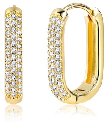 Creolen Gold Ohrringe Eckig Damen, ASH'S CHOICE 14K Vergoldet Sterling Silber 925 Creolen Dick Klobige Eckig Gold Creolen Kleine Knorpel Huggie Creolen mit Stein Zirkon Glitz Quadratische Ohrringe