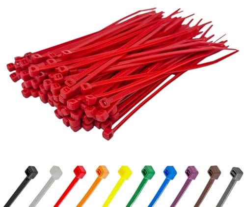 Red Cable Ties (100 Pack - 100mm x 2.5mm) Small Nylon Zip Ties Plastic Tie Wraps for Office Cable Tidy Garden DIY