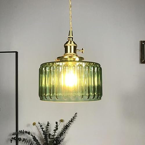 SSNCcNC Hängelampe Messing Glas Hängeleuchte Japanischer Stil Retro-Stil Deckenleuchte für Wohnzimmer Speisesaal Schlafzimmer Küche Bar E27, Ø17.5 * 19cm