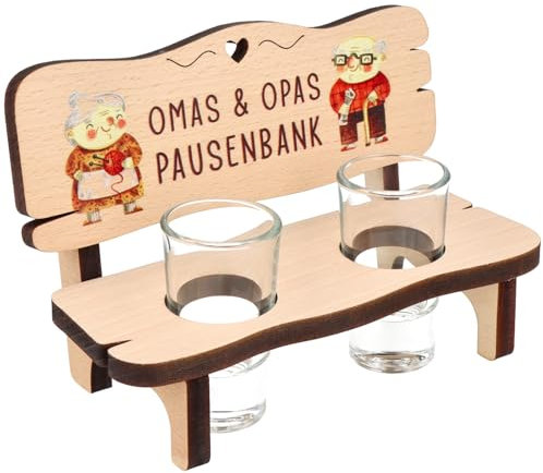 Spruchreif · Schnapsbank mit Gravur · Schnapslatte mit 2 Gläsern · Geschenke für Großeltern · Pausenbank für Oma und Opa · Geschenk Großeltern