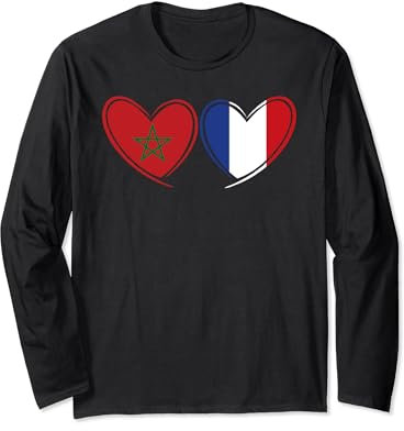 Maroc France Coeur Drapeau Patriotique Marocain Français Manche Longue