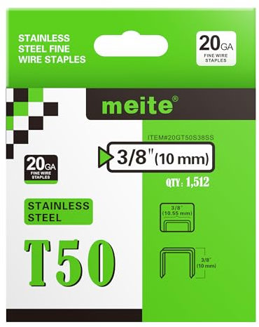 meite Edelstahl Tackerklammern Typ G 11–10 mm, T-50 Tackerklammern, Typ 140/10 mm für Tackerklammer, 20 Gauge, 10,5 mm Rückenbreite, rostfreie Polsterklammern für maritimen Einsatz (1.512 Stück)