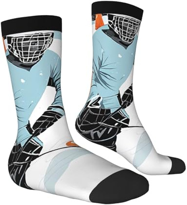 ASPOIJHN Bequeme Socken mit Eishockey-Muster, modisch, lässig, weich, atmungsaktiv, Erwachsenensocken für Damen und Herren
