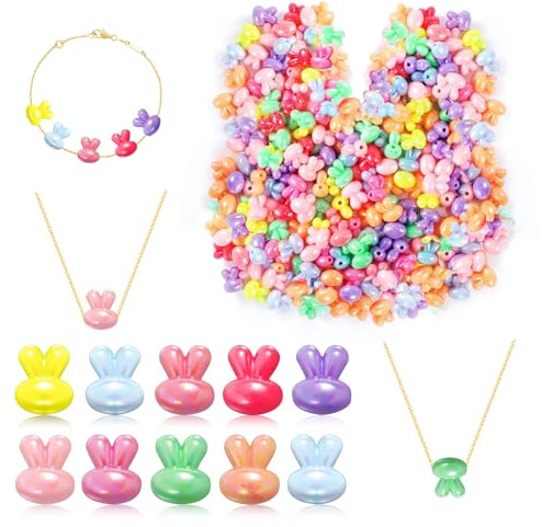 Osterhase Perlen 150 Stück Osterhasen Perlen zum Auffädeln Bunte Kaninchen Perlen Ostern Basteln für Kinder Erwachsene DIY Anhänger, Armbänder, Halsketten