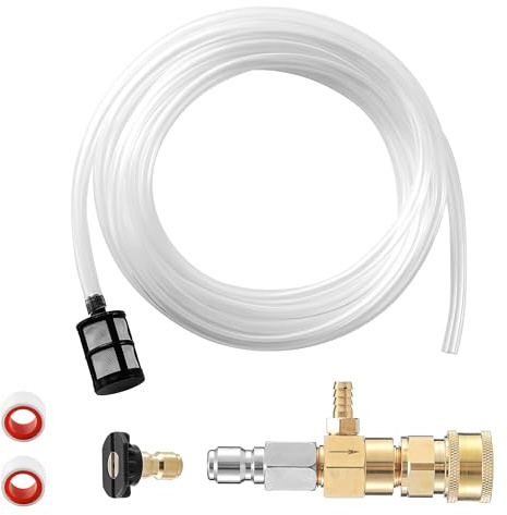 JOEJET Fixed Downstream Injector for Pressure Washer, 2-3 GPM | Chemical Injector Kit with 3/8 Inch Quick Connect, 10 FT Siphon Hose