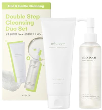 mixsoon Double Step Cleansing Duo Set - 2-Step Korean Double Cleansing Kit for Glass Skin, Bean Cleansing Oil & Centella Foam Face Wash for Sensitive & Dry Skin