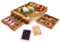 hecef Wooden Cheese Board Set | Square Charcuterie Platter with Dual Slide-Out Drawers, Cutlery Set, Snack Trays | Ideal for Serving Cheese, Fruits & Appetizers (Pink)