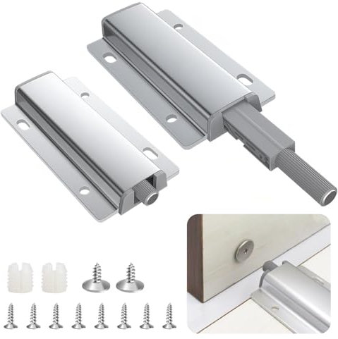 2 Pack Push to Open Door Catches,Magnetic Catches for Cupboards with Mounting Screws Soft Close Magnetic Damper Door Catch Release for Kitchen Cabinets/Cupboard/Wardrobes/Drawers(Silver)