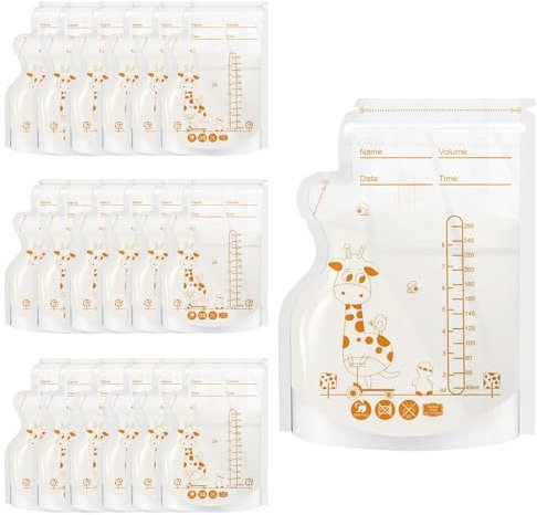 100 Pcs Milk Storage Bags Breastfeeding 250ml Breast Milk Storage Bags Pre-sterilised Quick Freeze and Thaw Breast Milk Freezer Bags No-Leak Breast Milk Pouches Double Seal Bag for Breastfeeding