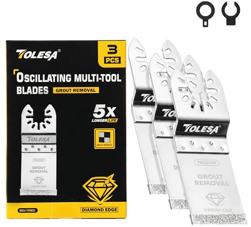 TOLESA Oszillierende Multitool Sägeblätter 3 Stück, Diamant Multifunktionswerkzeug Klingen Set zum Entfernen von Fugenmörtel, Reinigen von Mörtel, TOLD34P