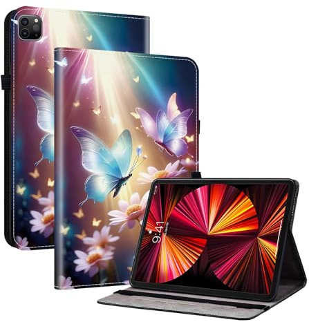 LMFULM® Tablet Étui pour Apple iPad Air 4/5 2020-2022 (4/5th Gen) (10,9 Pouces) PU Cuir Couverture Portefeuille avec Support Housse Coque Protection Fleur Papillon Motif