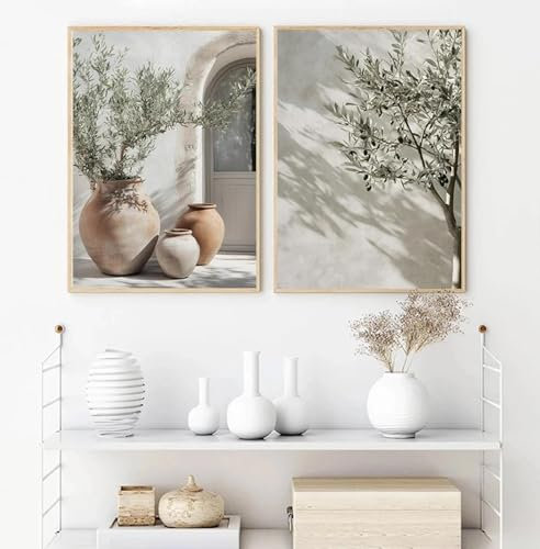 Poster e stampe su tela con ulivo, quadri retrò, foglie di piante, vaso, paesaggio, dipinti su tela per la decorazione della casa, 50x70 cm, senza cornice.