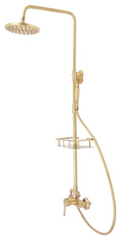 Retro Regendusche mit Armatur Antik Messing Duschsystem Höhenverstellbar Messing Duschset Vintage Dusche Set mit Regendusche Wandmontiert Installatio Höhenbereich 85-132cm Farbe Bronze