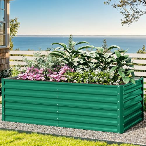 DWVO Bancal de Metal 180 x 90 x 60 cm con Guantes, bancal Alto de Acero Inoxidable y Resistente a la Intemperie, Estable galvanizado con Goma de Seguridad para Verduras, Flores, Frutas, Verde