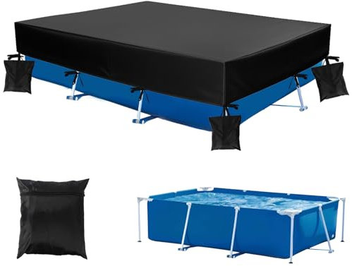 300x200x30cm Cubierta de Piscina Rectangular para Piscinas Elevadas, Resistente de Tela Oxford 210D Cubierta Incluye 4 Sacos Arena y 1 Bolsa Almacenamiento