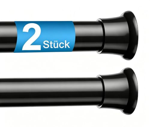 ZipGlo 2Stück Gardinenstange Ohne Bohren Schwarz 76-165cm Spannstange Ø22mm | Rutschfest Duschstange ohne bohren Teleskopstange zum Klemmen für Badezimmer Fenster Schrank Kleiderstange