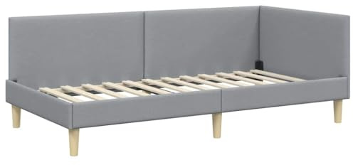 vidaXL Corner Bed Frame Other with Headboard Light grey 80 x 200 cm, Modern Bed Frame, Rectangular Design, Breathable Material, Adjustable Headboard, Space-Saving Bedroom Furniture, Stylish Setup