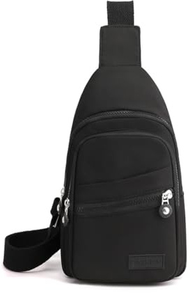 Sling Bag Brusttasche für Damen und Herren, Anti-Diebstahl-Crossbody-Taschen, wasserdichte Schultertaschen, ein Riemen, kleiner Rucksack, leicht, kleiner Rucksack für Sport, Outdoor, Reisen, Schwarz