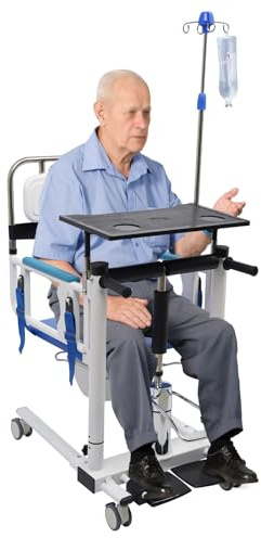 Fauteuil de transfert élévateur, fauteuil de transfert élévateur pour patient, fauteuil de transfert élévateur hydraulique pour patient Charge maximale 120 kg, Chaise de toilette seniors (bleu)