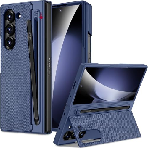 Miimall Funda para Samsung Galaxy Z Fold 5 con Pen y Ranura para S-Pen, [Protector de Pantalla Integrado] Funda Fold 5 con Soporte Plegable, PC Rígida Antigolpes Ultrafina Carcasa para Z Fold5, Azul