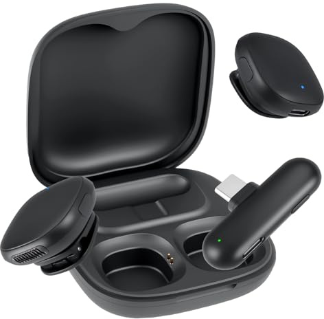 Jaxiyun Microfono Lavalier per iphone e Android, Microfono Wireless con cancellazione del rumore tramite IA, 32 ore di autonomia, Microfono Wireless per Video Social