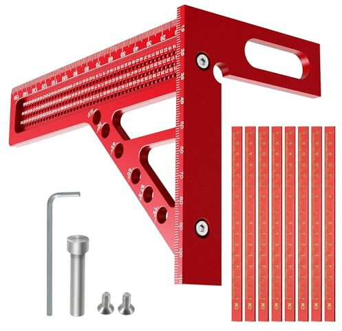 3d Carpentry Square Set with 8 Red Carpenter Pencils | 22.5-90° Multi-Angle Measuring Tool | High-Accuracy Stainless Steel Blade & Non-Slip Aluminium Handle | Perfect for DIY Bookshelves