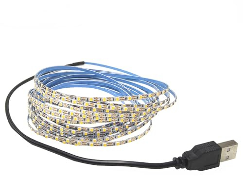 Vrabocry 5V USB 2835 LED Streifen Licht 3mm schmale Breite PCB 120Leds / m LED Band Banddiode Warmweiß 5M LED Hintergrundbeleuchtung Lampe Werbung Beleuchtung Lichter für Raumdekoration