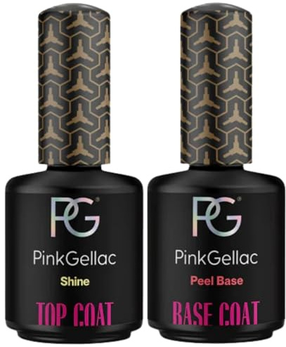 Pink Gellac Basis Maniküre Set - Peel Off Base Coat und Top Coat 2x 15 ml | Gelnagellack für UV Lampe, Einfache Entfernung & Glänzendes Finish - Nägel Selber Machen Set - Für Nägel in Salonqualität