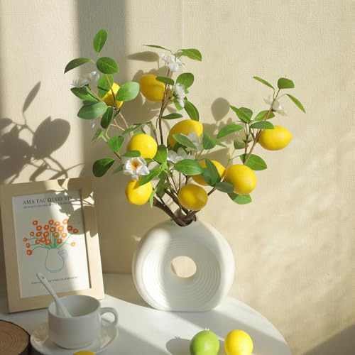 Hejo 3PCS Lifelike Artificial Lemon Branches - 9 Artificial Lemon Fruits, 52cm Fake Lemon Stems for Summer Home Kitchen Farmhouse Party Decor