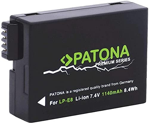 PATONA Premium Akku LP-E8, 1140mAh, Ersatz für Canon LPE8 LP-E8+ Kompatibel mit Canon EOS 550D 600D 650D 700D Rebel T2i T3i T4i T5i Kiss X4 X5 X6i X7i Battery Pack LP E8 Langlebig & Leistungsstark