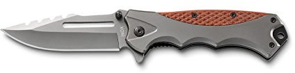 AUSONIA - Coltello Tasca da 21 Cm AD APERTURA MANUALE con lama inox da 9 Cm e manico in alluminio con inserti in legno