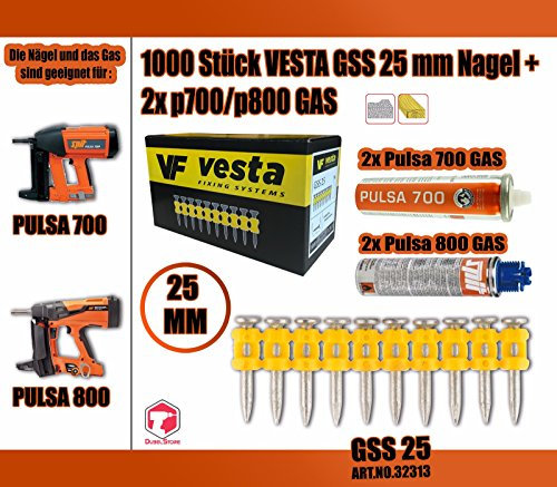 Kitpro Basso 2.7 mm (Pack of 1000) + 2 Pulsa 700 Gas; for Spit Pulsa 700