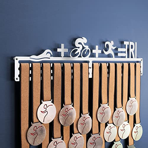 Porta medaglie Triathlon Rack - Medagliere Parete Ironman Inox Spazzolato - Triatleta Medal Display Holder 450 mm