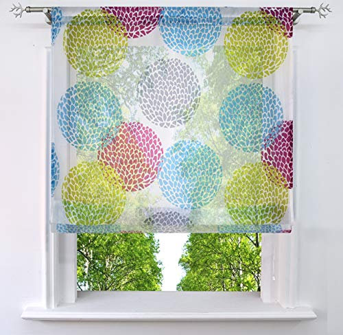 Raffrollo mit Kreis-Motiven Druck Design Rollos Voile Transparent Vorhang (BxH 140x140cm, Bunt mit Tunnelzug)