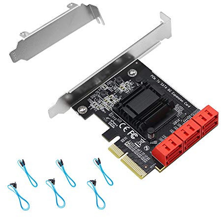 CERRXIAN Scheda adattatore PCIE X4 a 6 SATA 3.0, per avvio disco di sistema, supporta modalità RAID1, AHCI, SPAN, RAIDO4 (contiene 6 cavi SATA)