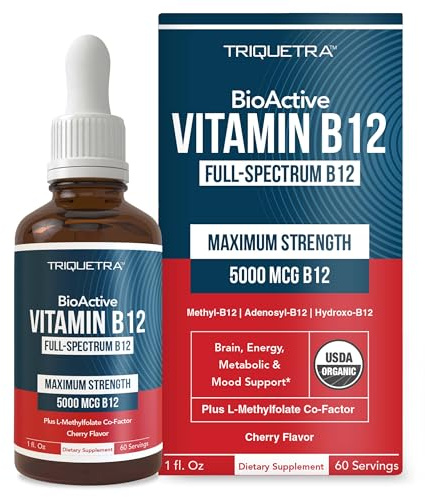 BioActive Vitamin B12 5000mcg, 3 BioActive Forms + Methylfolate Cofactor