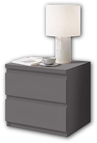 OLLI Nachttisch mit zwei Schubladen in Graphit - Moderner Nachtschrank mit Stauraum für Ihr Bett - 45 x 44 x 38 cm (B/H/T)