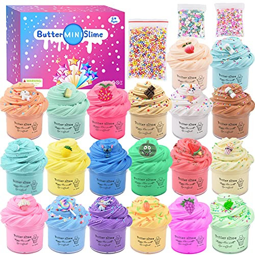 Fluffy Slime Kit with 20 Pack Mini Butter, Scented Unicorn, Latte, Ice Cream Slime and Others,Super Slime Set,Soft and Non-Sticky Slime Party Favor Putty Toy for Kids