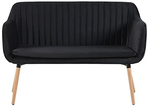 Beliani Modernes 2-Sitzer Küchensofa Samtstoff schwarz mit Metallgestell Holzoptik Taby
