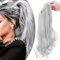 45cm Ponytail Extension Pferdeschwanz Zopf mit Klammer Haarteil Haarverlängerung Hair Piece Haar Hitzebeständig (Glatt+Gewellt) wie Echthaar Silber-Grau