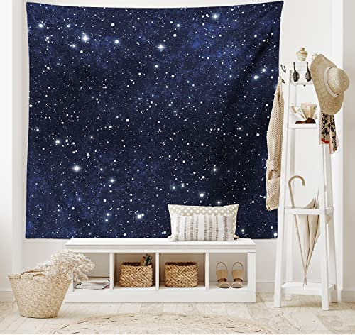 ABAKUHAUS Nacht Wandteppich und Tagesdecke, Vivid Celestial Sky View, aus Weiches Mikrofaser Stoff Wand Dekoration Für Schlafzimmer, 230 x 140 cm, Dunkelblau Weiß