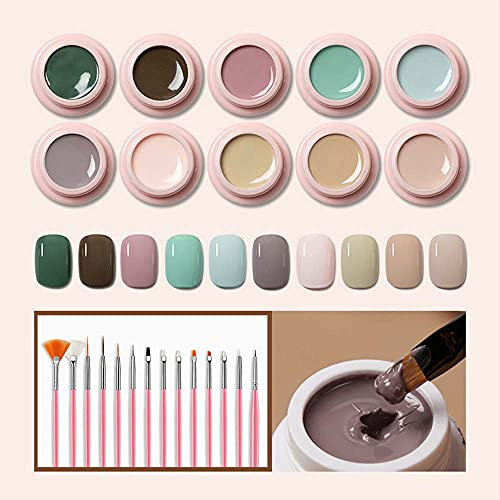 Solid Cream Gel Nail Set Gel Paint For Nails Art Uv Gels Polish 15 Brush White Gel Nail Polish Kit Nude Neon Black Gel Polish Set For Nail Polish Gel Nails Hand Painting Gel For Nail Art