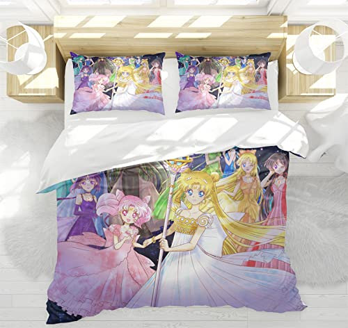 Bfrdollf Sailor Moon Bettwäsche 135x200cm Japan Anime Bettwäsche Set Mädchen Microfaser Einzelbett Bettbezug Und Kissenbezug,mit Reißverschluss (4,135 X 200 cm)