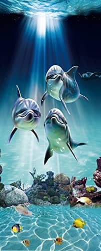 A.Monamour Türtapete Selbstklebend Türfolie Türposter 3D Delfine Fischen Korallenriff Unter Wasser Vinyl Folie Türdeko Tapete Wandbild Türaufkleber Türtattoo 85 x 215 cm