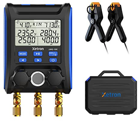 Xetron Manifold de Réfrigérant Frigoriste Digital, Manomètre de Réfrigération 1/4 SAE Mesurer la Pression Température Fuite de Vide pour Climatisation CVC, LMG-10X