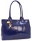 Catwalk Collection Handbags - Damen Leder Schultertasche - Handtasche Tote Bag Groß - Arbeitstasche für Notizbuch A4 - KENSINGTON - Schwarz - Blau