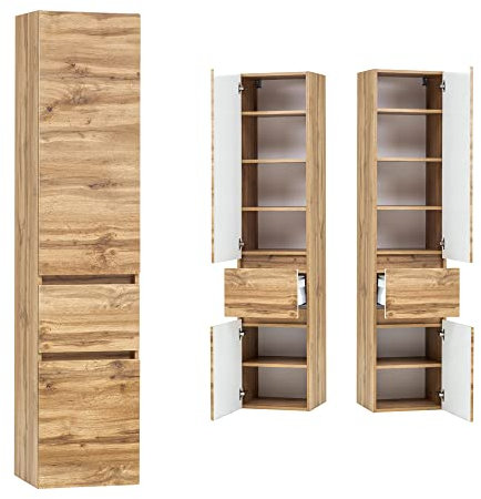 Lomadox Hochschrank Badezimmer 40 cm breit in Wotan Eiche Nb., B/H/T: ca. 40/180/35 cm