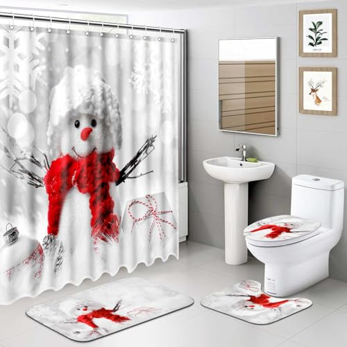 Lot de 4 rideaux de douche de Noël (Bonhomme de neige)