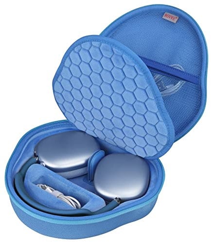 BOVKE Hard Headphone Carrying Case with Sleep Mode for Apple AirPods Max Wireless Over-Ear Headphones, AirPods Max Protective Portable Storage Bag with Mesh Pocket for Headphone Accessories, Blue
